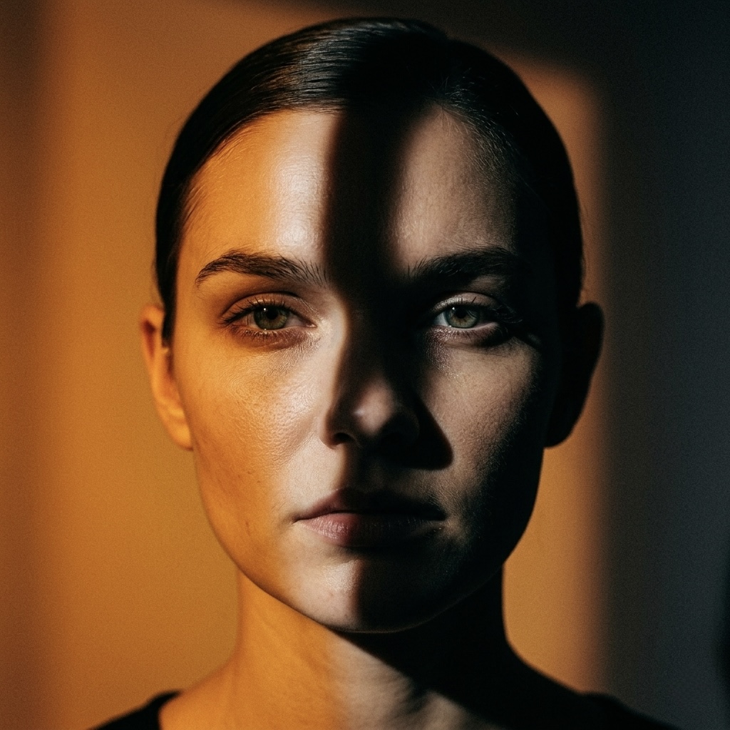 Portrait with warm and cool split light, suggesting the contrast between surface sleep and deep restorative rest.